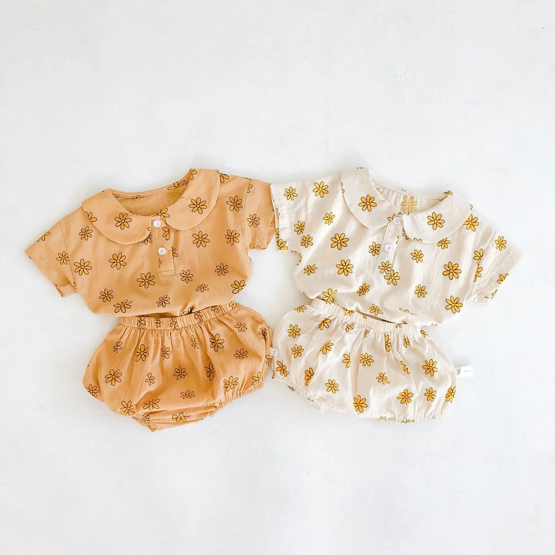 2023 летний хлопковый костюм с коротким рукавом для маленьких девочек