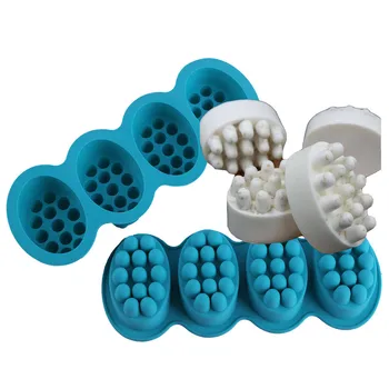 BPA Free Eco-Friendly 4 Cavities Oval Silicone Bar Massage Soap Mold Moldes De Jabon