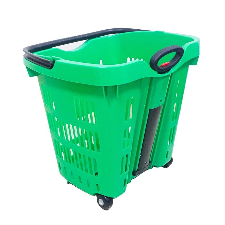 50L Wholesale Market Basket 50L Large Size Customized Colors Plastic Shopping Basket Trolley with 2 Wheels supplier