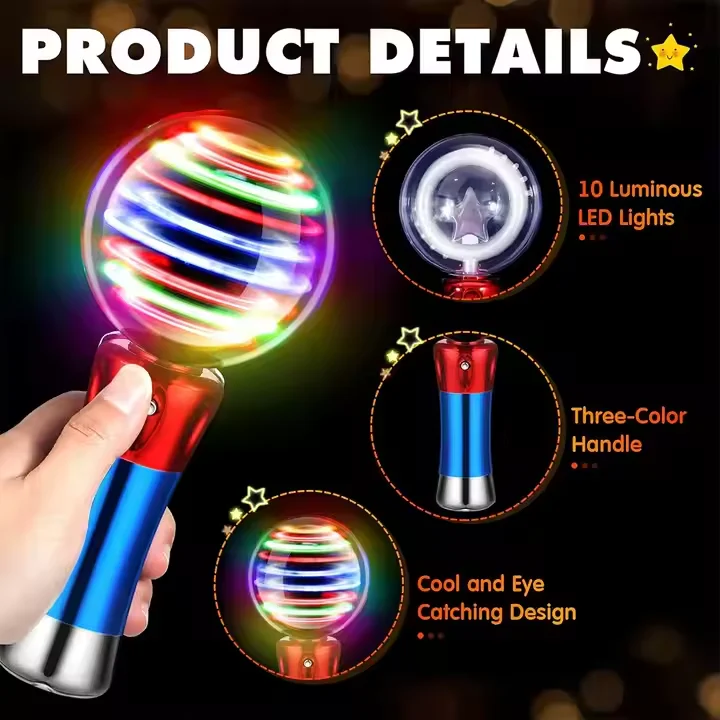 Customized Pattern LED Magic Princess Stick Light Star Ball Kids' National Day Party Spinning Toy Light-Up Wand