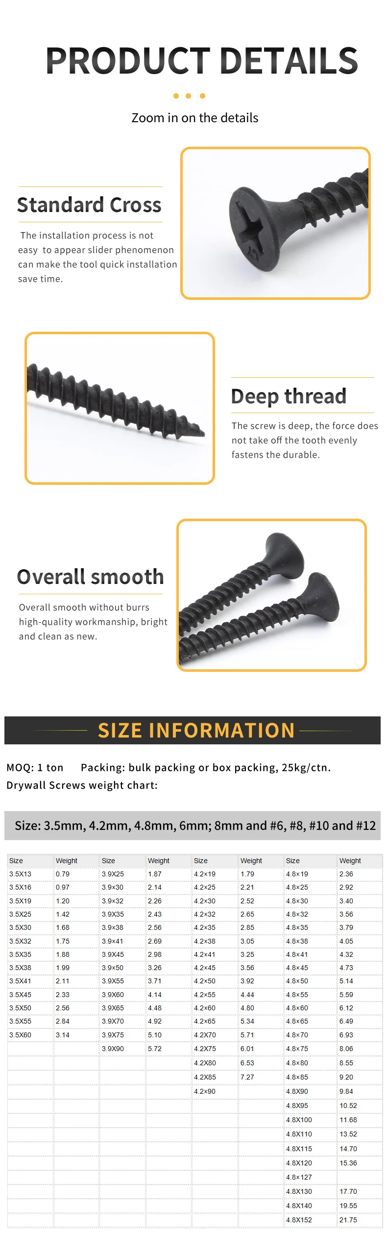 Phosphating Drywall Screws C1022 Black Phosphating Drywall Screws