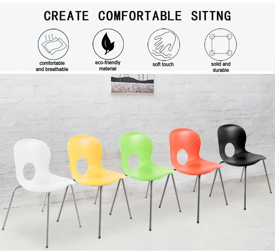 Simple Breathable Leisure Chair With Solid Metal Frame And Ergonomic Backrest Stackable Dining Chair For Kitchen And Restaurant