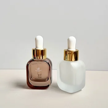 Luxury Custom 1oz 30 ml clear Frosted Heavy Wall Glass Dropper Bottle for Skincare Facial Oil Hair Scale Serum