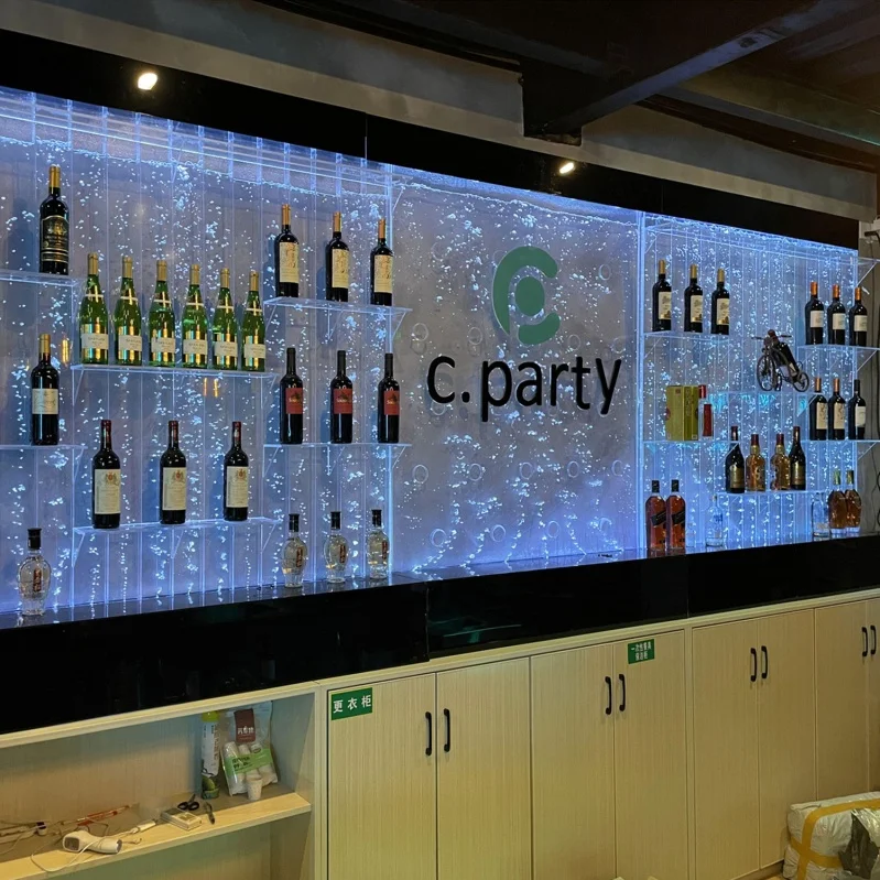 Factory Price Color Changing LED Lights Indoor Dancing Water Bubble Wall with bar Shelves