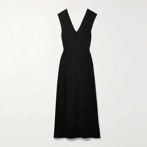 Clothing Manufacturer Custom Spring Summer Black V Neck Sleeveless Elegant Casual Women Maxi Dress