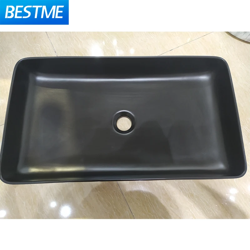 Chinese Foshan Best Design Square shape matte black counter top hand wash basin ceramic art bathroom Hotel Above counter basin
