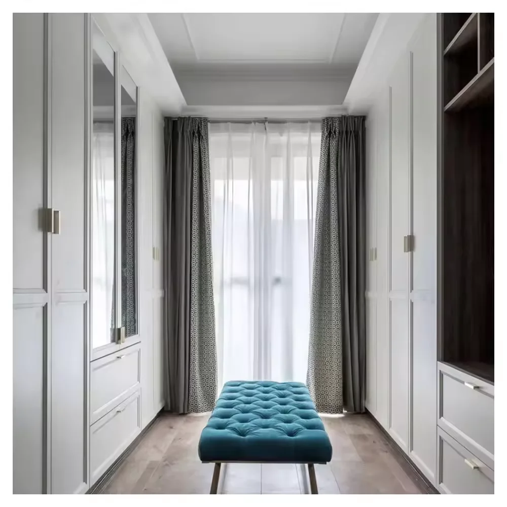 Factory Direct Wholesale Walk in Closet Bedroom Furniture With I Bar Metal Handle White Plywood Wardrobe With Mirror For Villa