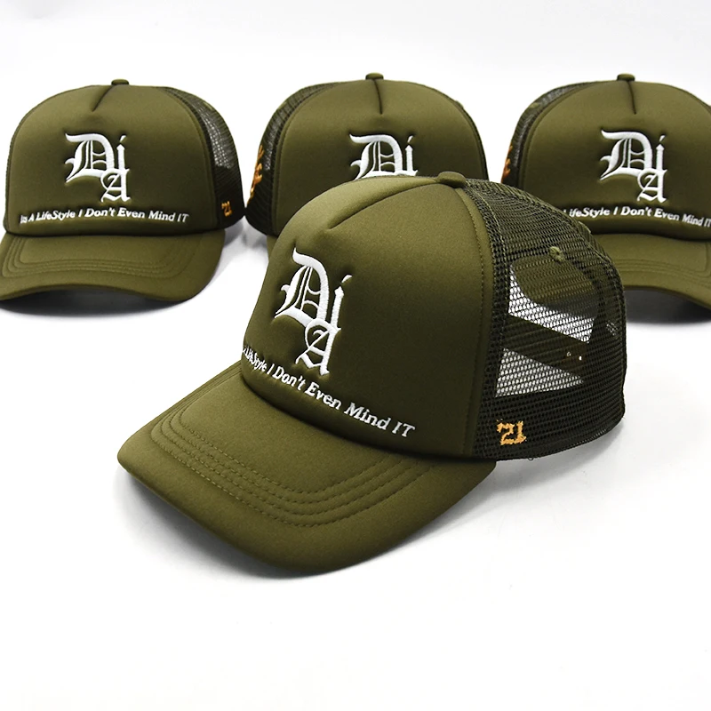 Wholesale High Quality Army Green 5 Panel Trucker Foam Caps Custom