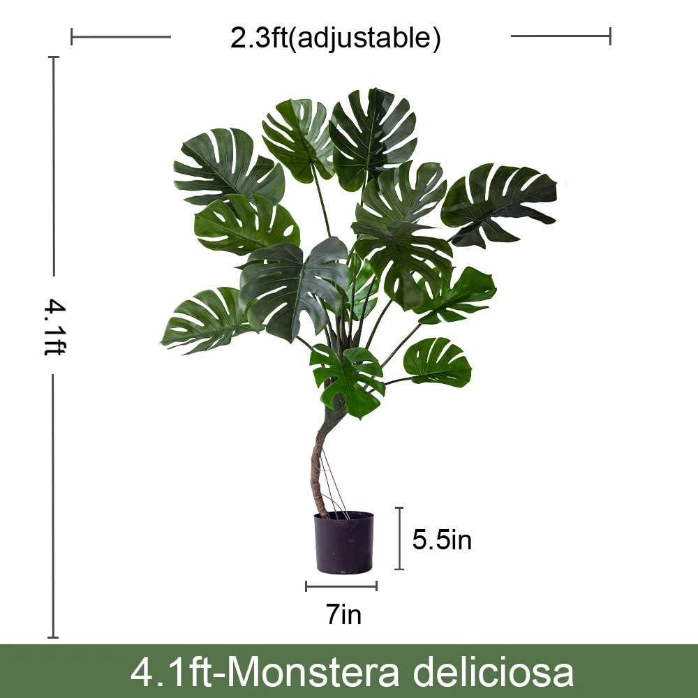 Modern Large Monstera Artificial Trees Realistic Silk Plastic Grass Faux for Indoor Outdoor Hotel Office Decor UV Landscape details