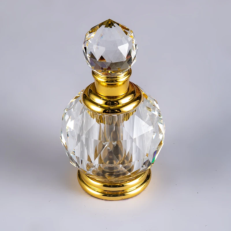 Flacon vide élégant en verre doré décoratif et ventru, style populaire 3 ml Flacon de parfum personnalisable en cristal
