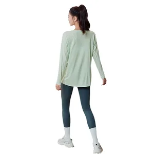Women's Autumn Sports Top Advanced Yoga Clothing Spandex/Nylon Front Loose Casual Slimming Wrinkle-Resistant Long Sleeve