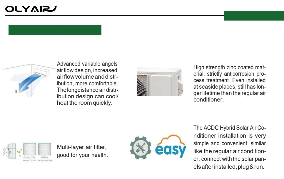 Olyair DC48V AC/DC Solar Air Conditioner 9000-36000Btu with VRV System WiFi App Control for RV Household New R410A Refrigerant