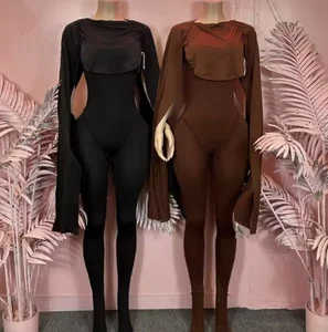 Viviblook Z1226JP01 Women's Casual Jumpsuit Pleated Tight O-neck Ruched Shawl Sleeves One Piece Jumpsuit