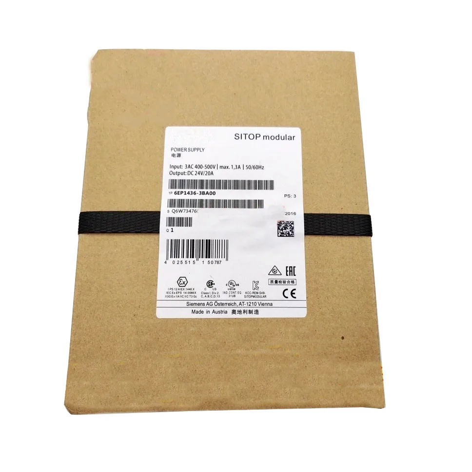 New Original 6EP1336-3BA10 switching power supply for Siemens SITOP series, input 120/230V AC, output 24V DC 20A, with overload, short-circuit and overvoltage protection. 