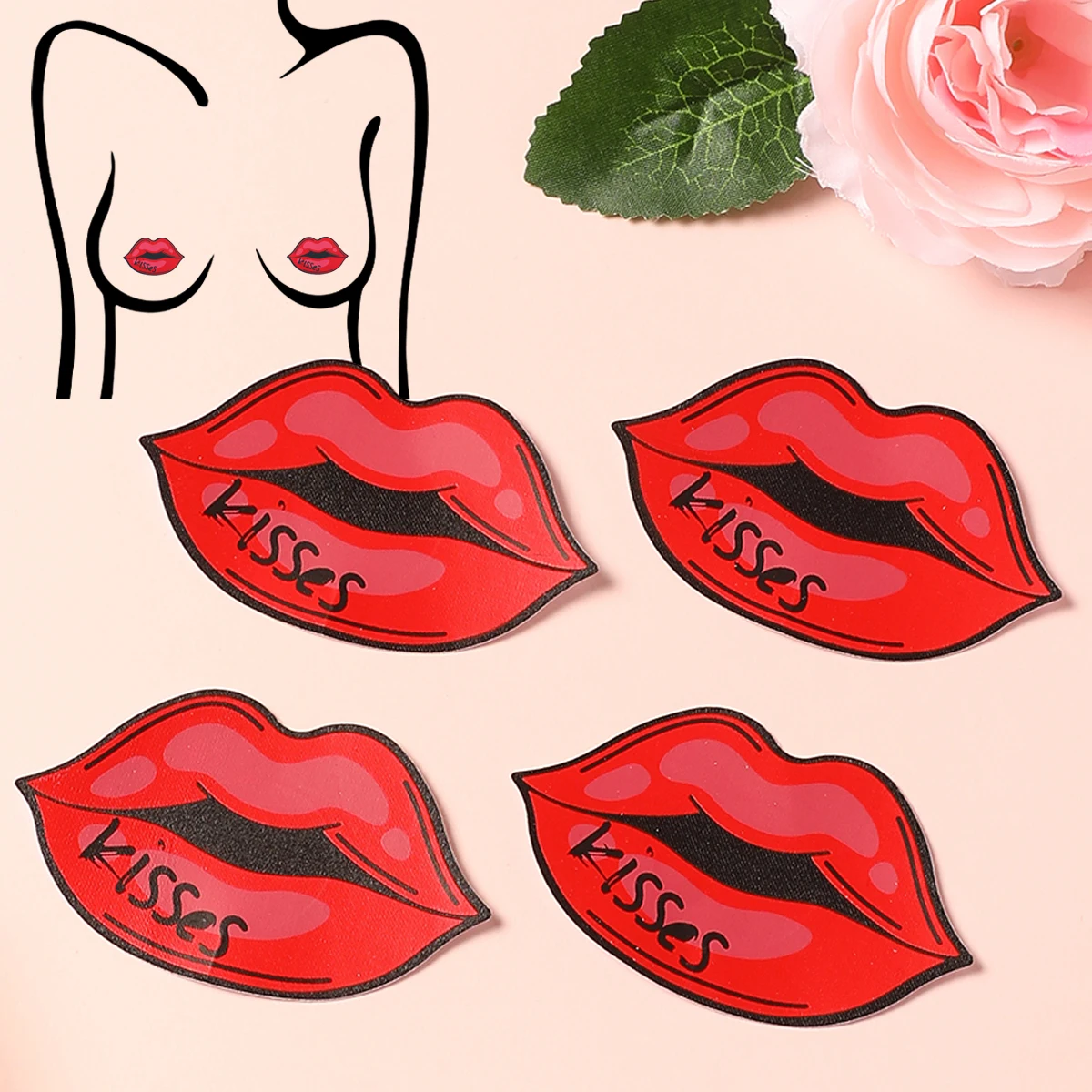 Quick Delivery Red Lip Pasties Sexy Kisses Nipple Cover One Time Use Adhesive Breast Stickers Festival Clubwear