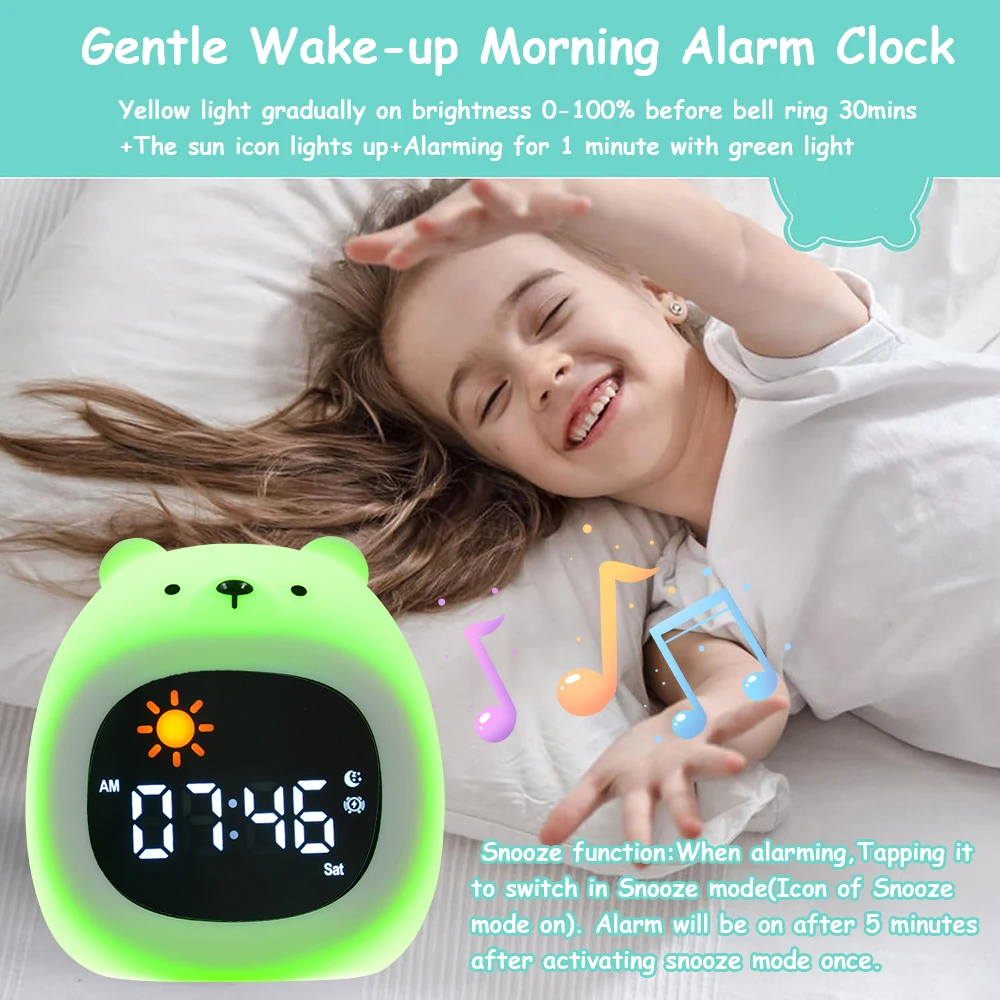 Ready to Rise Children's Sleep Trainer,Toddler Sleep Training Clock With Sun & Moon,Bear Night Light for Toddlers and Kids