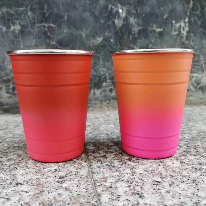 Custom Color Changing Stacking Stainless Steel Vacuum Mug Gold Cup Recyclable Party Cups Cold Beverage 20 oz 500 ml