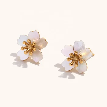 Dingran Earring Summer Elegant Natural Shell Sakura Flower Stud Earrings Women Jewelry For Gift