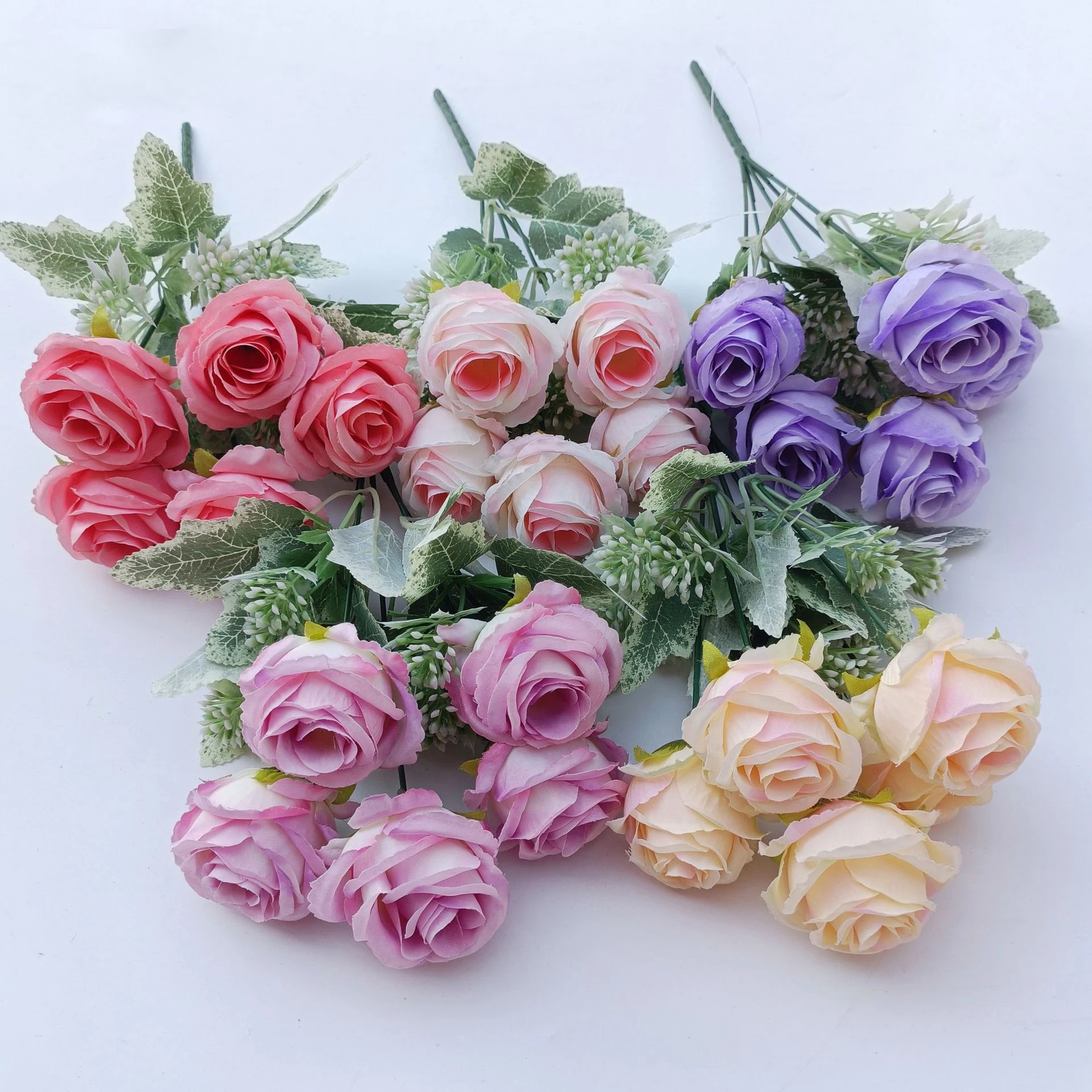 Decorative Real Touch Rose Artificial Flowers Bouquet Bulk Silk White