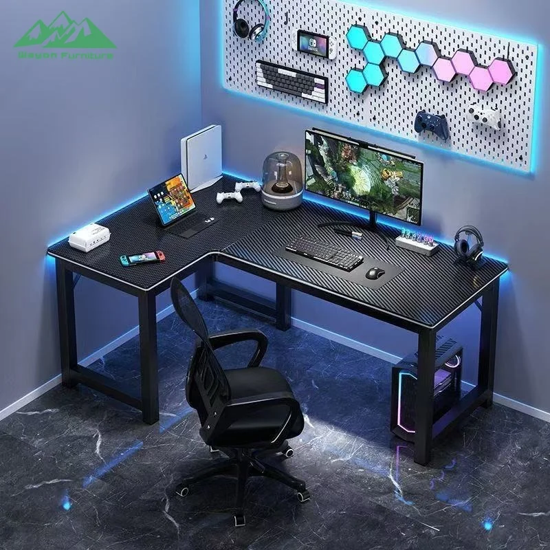 Wayon      Gaming L-Shaped Computer Desk with Carbon Fiber Texture & Display Shelf, Comp aperçu 5