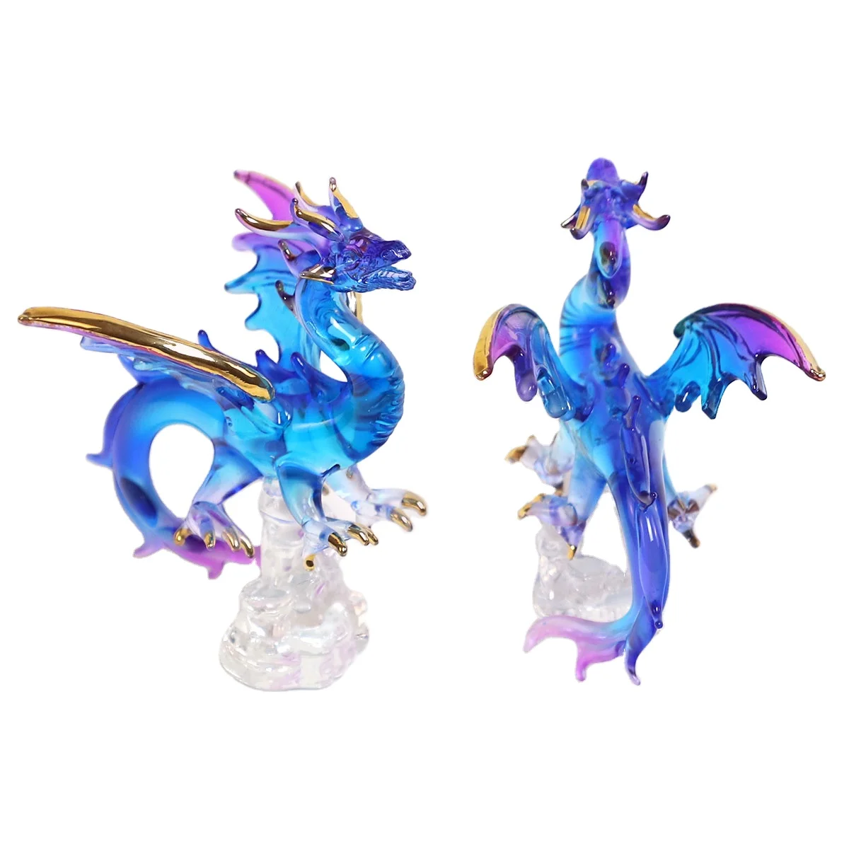 Lampwork hand blown colorful glass small dragon art figurines customized led glass dragon home table decoration gift for sale