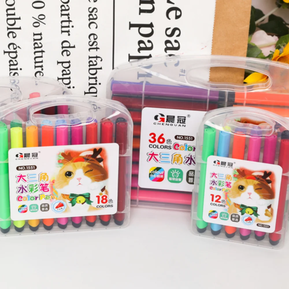 Высокое качество большой треугольный пазл акварельные карандаши 12 видов цветов набор емкости студенческий рисунок