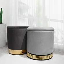 Velvet Stool Tufted Soft Ottoman Round Stool Pouffe Designer Ottoman Furniture Footstool Chair Foot Stool