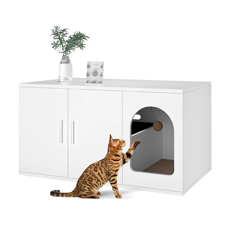 Factory Wholesale Cat Litter Box Furniture Hidden With Barn Door Cat