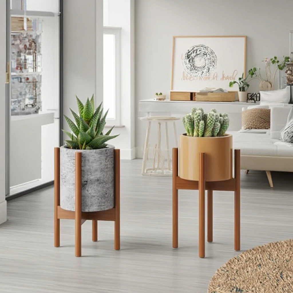 Gorouy Supporto per Piante da Interno in Legno, Piccolo Portavaso 25x23 cm, Supporto Moderno per Vasi in Stile Mid-Century, Decorazione per Interni Esterni Casa, Giardino, Ufficio