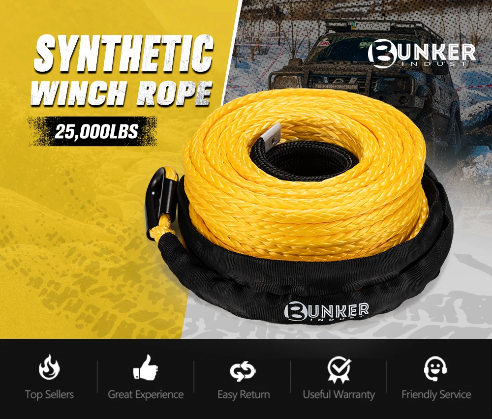 BUNKER INDUST 100FT Synthetic Winch Rope - 25000lbs 4WD off Road Recovery