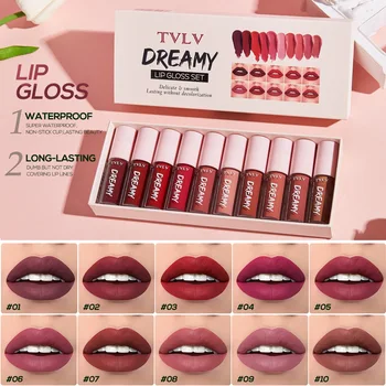 Wholesale 10PCS/Set Cruelty-free Matte Velvet European and American Sexy Lip Gloss Waterproof Long-lasting Matte Lip Glaze