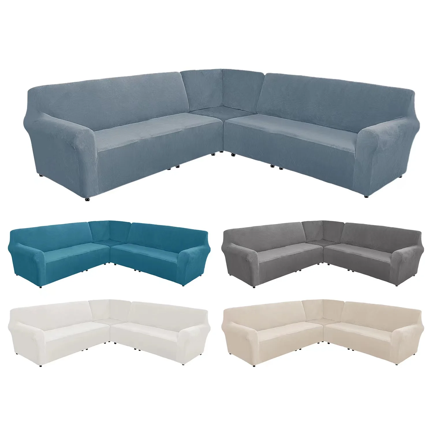 Luxury Velvet Soft Stretchy U Shaped Sofa Slipcover Couch L Shape 7