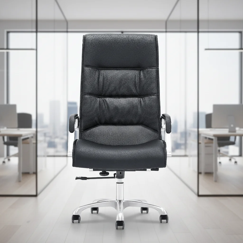 Modern Ergonomic Leather Thick Pad Executive Office Chair with Steel Base 2
