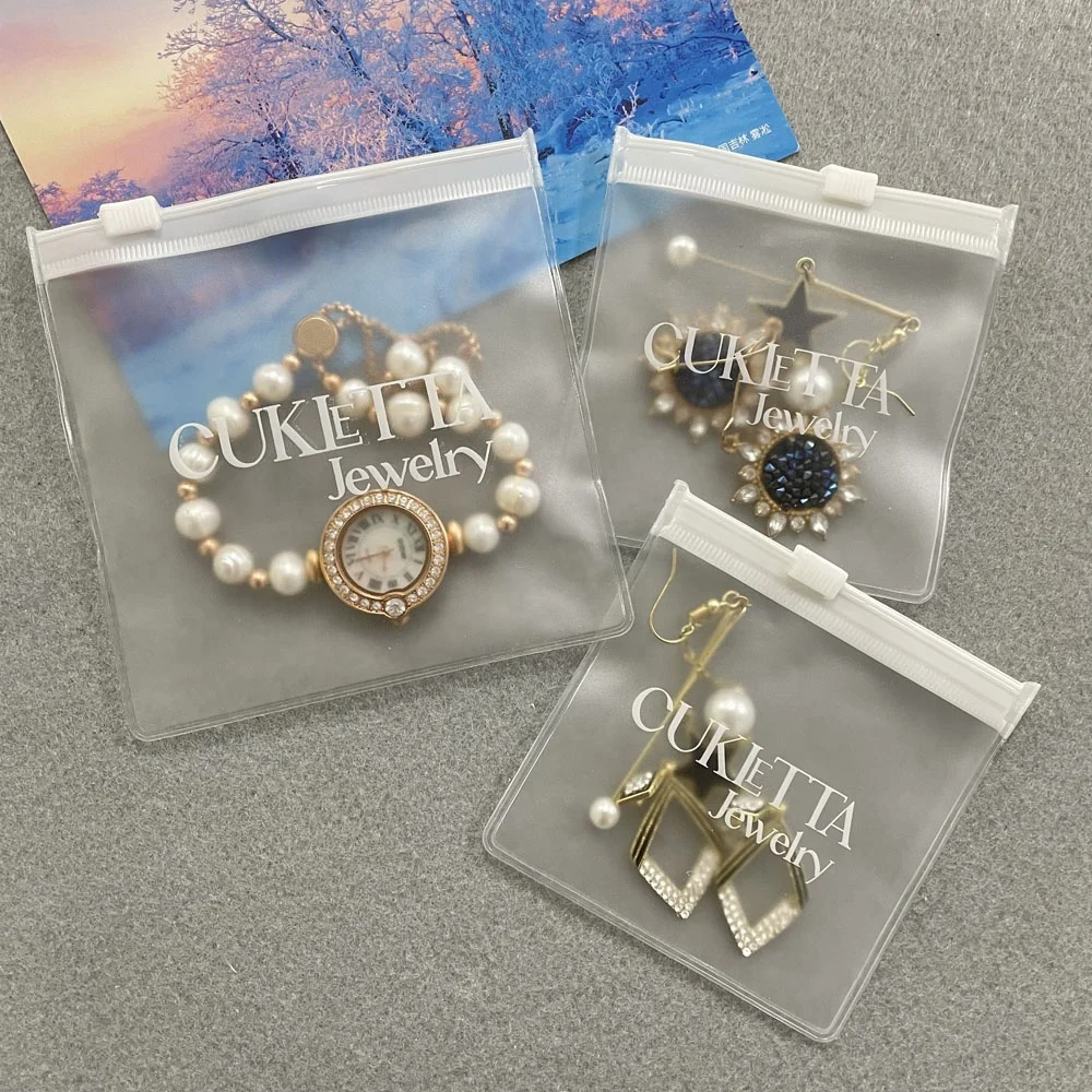 Biodegradable Custom LOGO Ziplock Jewelry Packaging Bag PVC Clear Mini Zipper Pouch Jewelry Necklace Zipper Bag