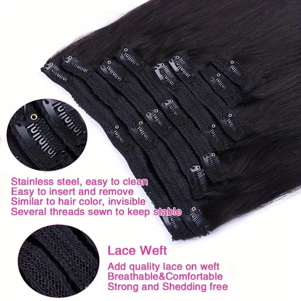 Extension per capelli umani con clip di colore naturale, 8 pezzi, brasiliani Remy, 18 clip per donne_voghion.com