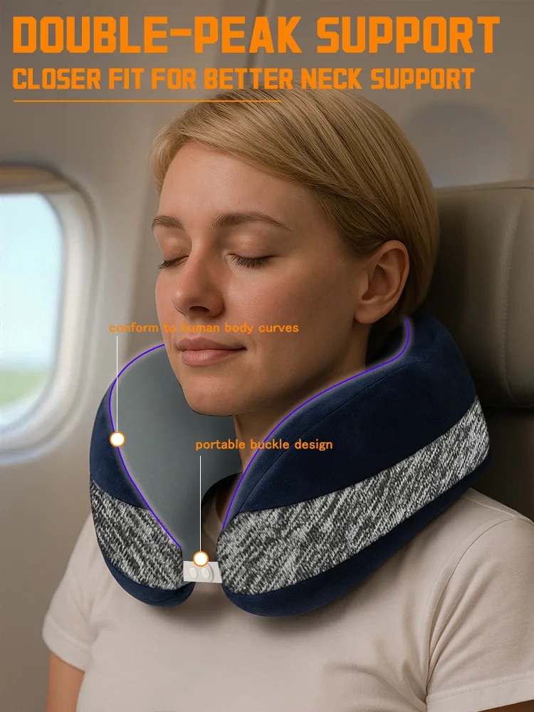 Customized Travel Neck Memory Foam Support Pillow Compact Ergonomic Design Cushion for Flight, Car, Train, Camping,Sleeping