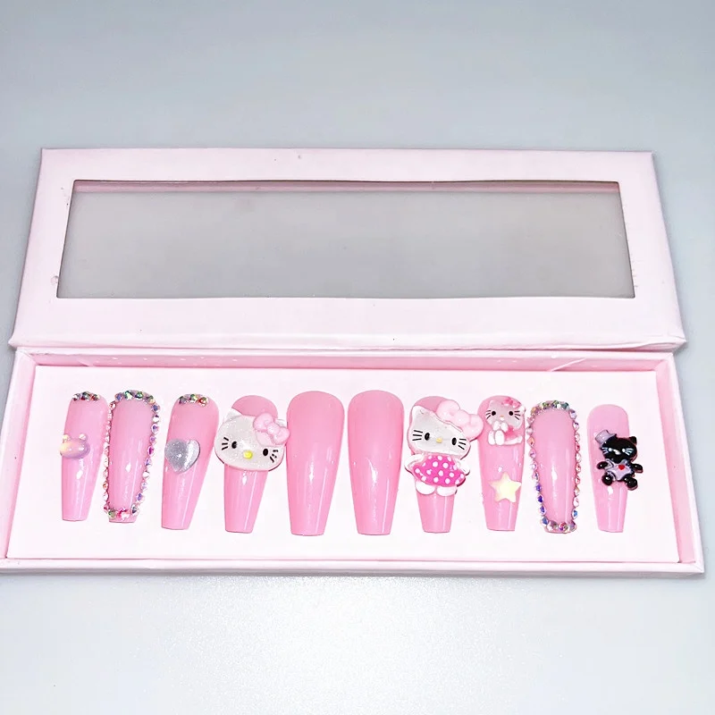 Press Nails Vendors Rhinestones Abs Acrylic Designed Packaging Box Custom Private Label Medium
