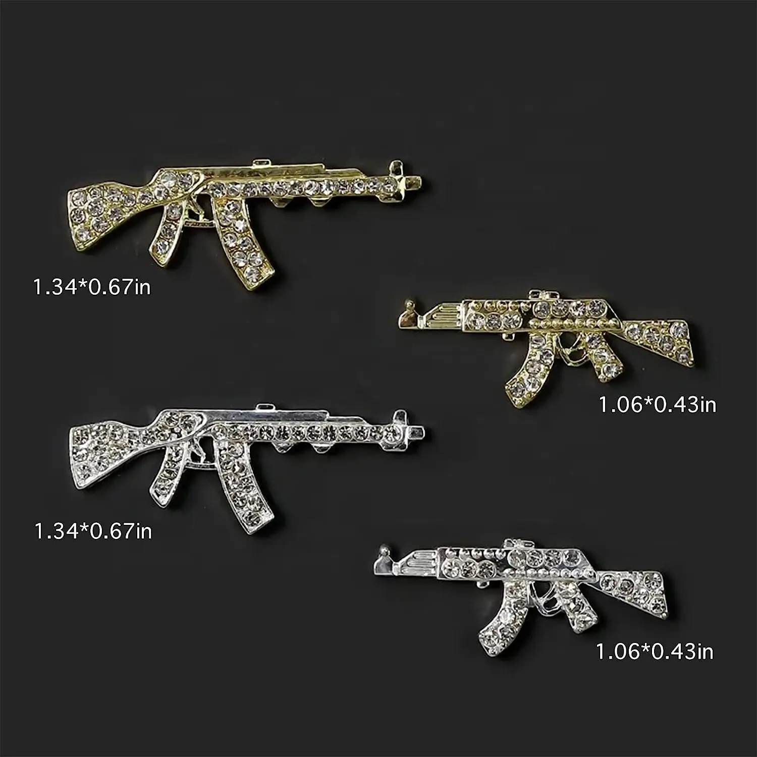 3D Metal Gun Nail Charms Alloy Weapon Nail Charm Luxury Diamond