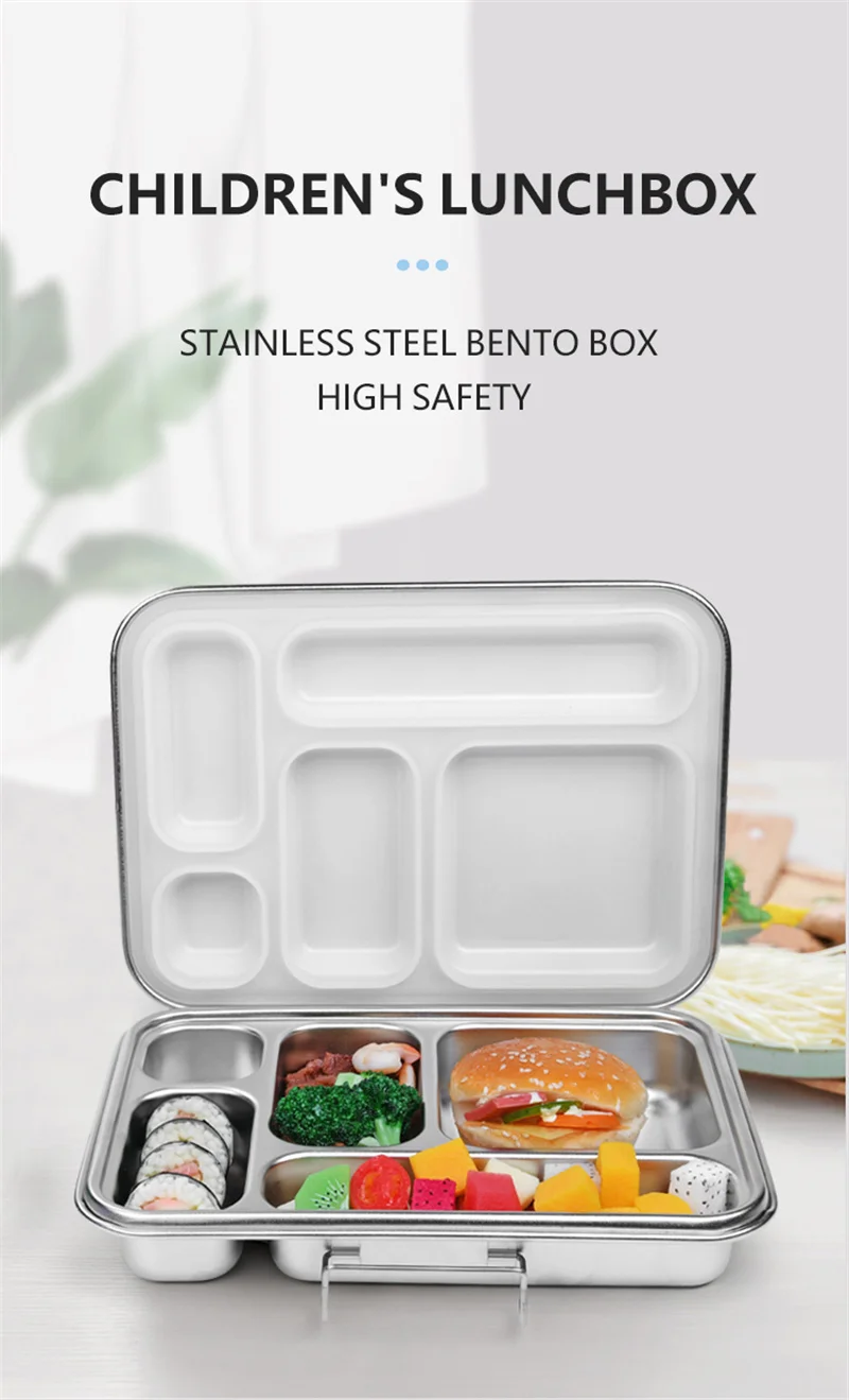 AOHEA Wholesale 5 Compartment Lunch Box Sealed Leakproof High Capacity Food Container Stainless Steel Bento Lunch Box For Kids supplier