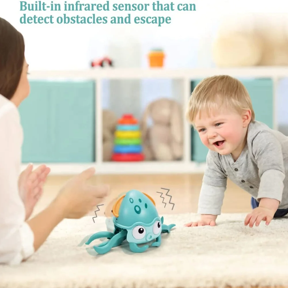 Zonopy Giocattolo medusa danzante per bambini, giocattolo elettrico strisciante con luce e suono - Giocattolo interattivo Tummy Time Toys per ragazzi e ragazze - Regalo di compleanno
