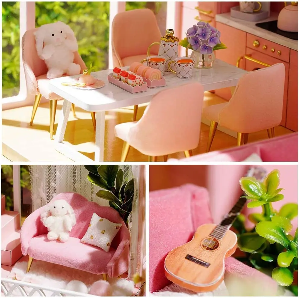 Christmas Gift Handmade Miniature Doll House Model With Furniture Dust