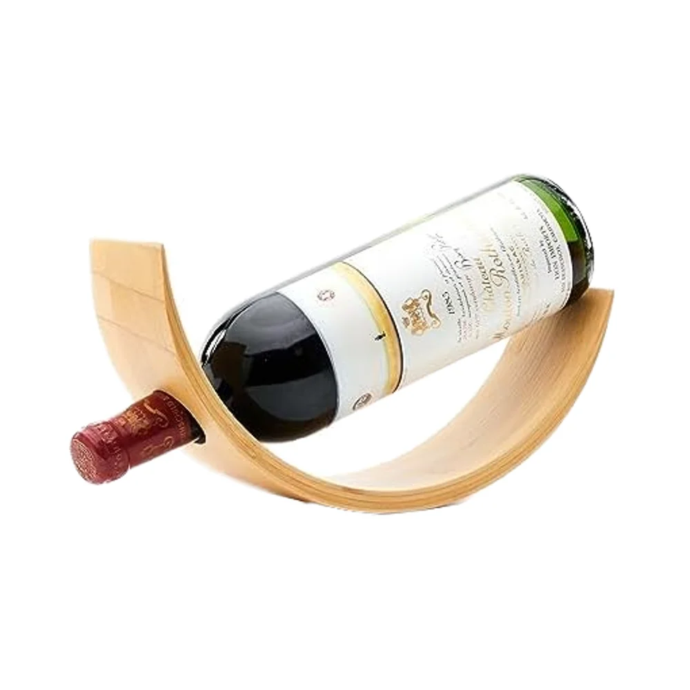 Solid Wood Kitchen Wine Bottle Rack Single Organic Bamboo Self-Balancing Elevate Space Wine Holder Elevate Your Space