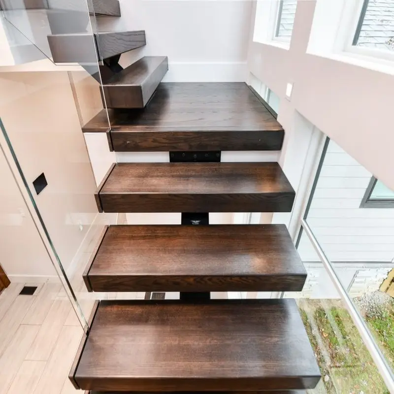 Walnut Slab Wood Stairs Floating and Straight Stairs with American Red Oak Tread for House