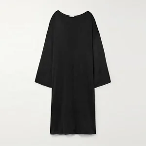 Clothing Manufacturer Custom Autumn Winter Black Crew Collar Long Sleeves Elegant Casual Women Plus Size Dresses