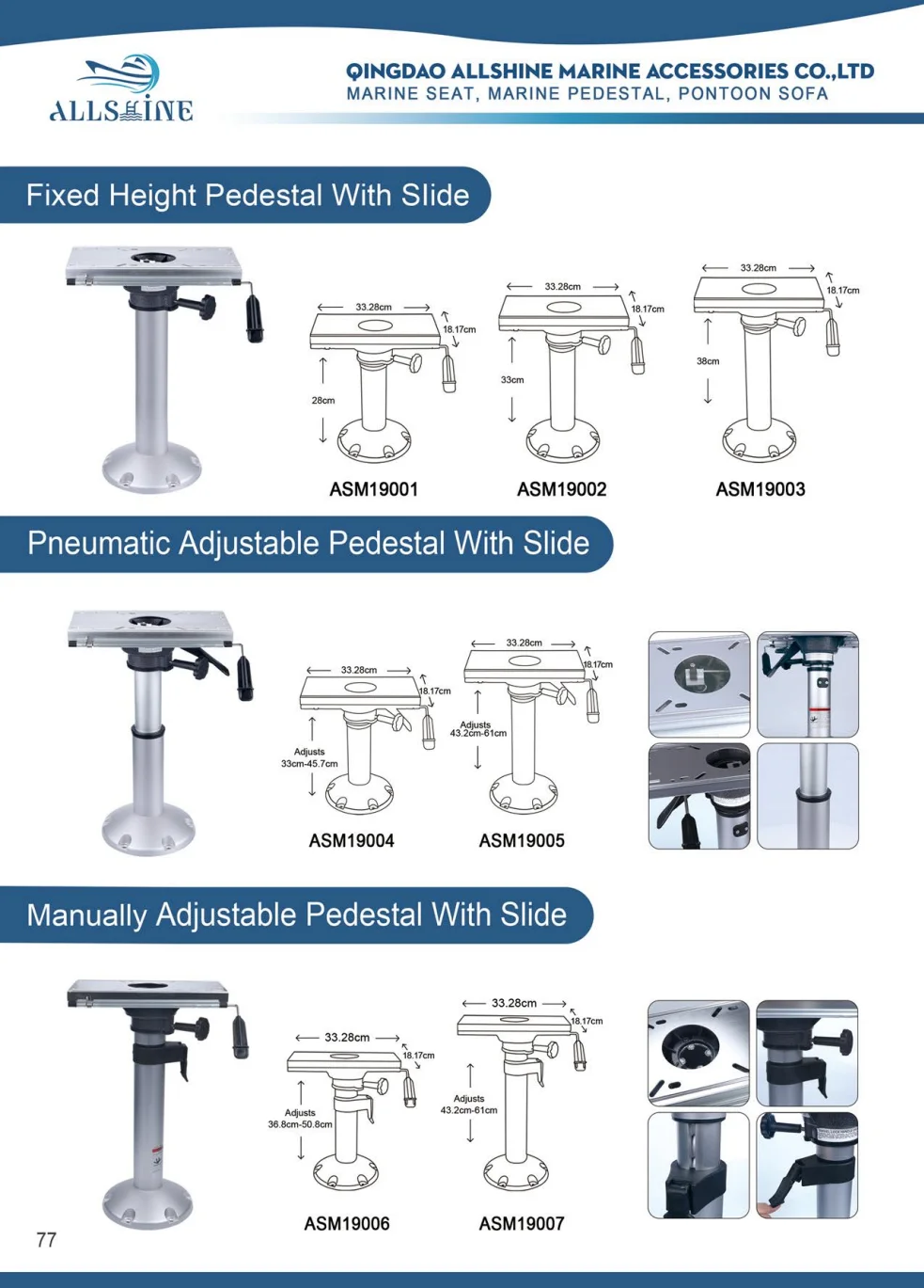 Marine Aluminium Boat Seat Pedestal Stand Base With Slide Or Swivel