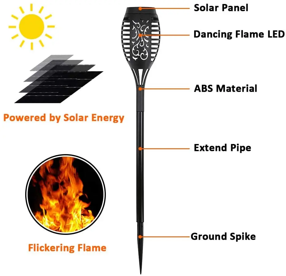 33 Led Flickering Flame Solar Ground Garden Lights Solar Fire Flame ...