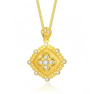 Brushed Craft 18k Gold Electroplated Necklace with Zircon Pendant Crafted in Italian Diamond Shape Jewelry