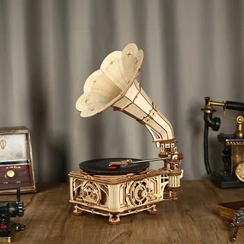Robotime Rokr LKB01 Classical Gramophone Jigsaw Eco Friendly Toys Wood Crafts 3D Wooden Puzzles