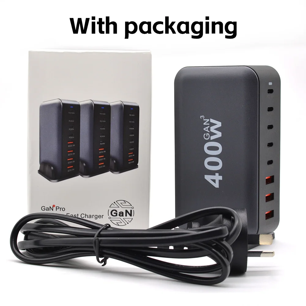 Universal Compatibility 8 Port PD QC 400W GAN Desktop Fast Charger Multi-function  USB Charging for Mobile Phone
