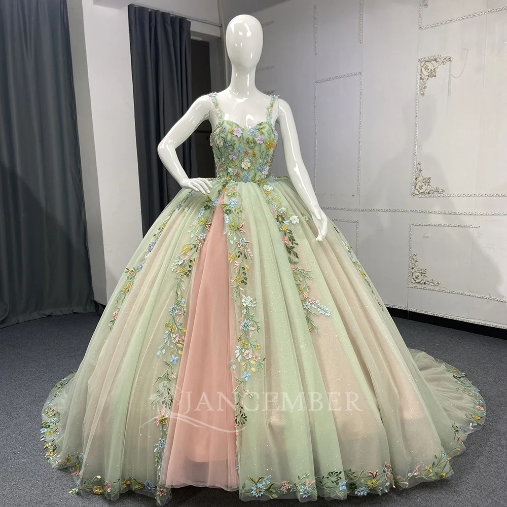 mint and gold quinceanera dresses Strapless Quinceanera Dress: Princesa PR30121 Emerald/Gold / 00